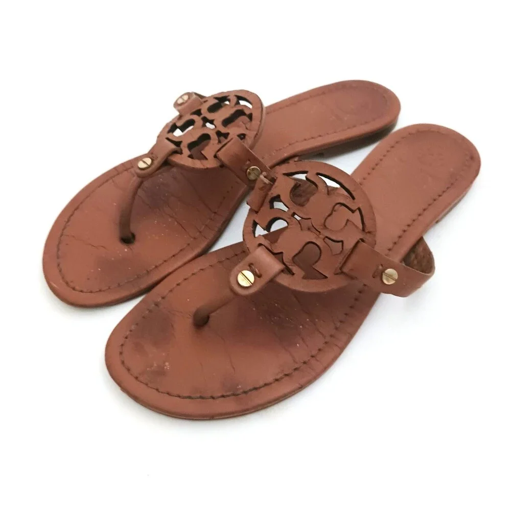 Tory Burch Miller Thong Sandals Brown Leather US 8.5M
